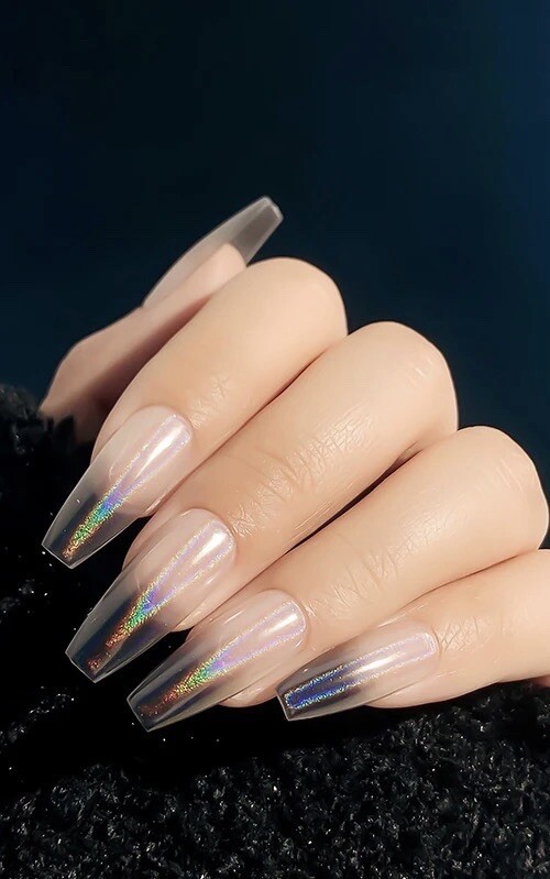 White Holographic Nail Chrome Powder Transparent Effect Clear Unicorn Rainbow