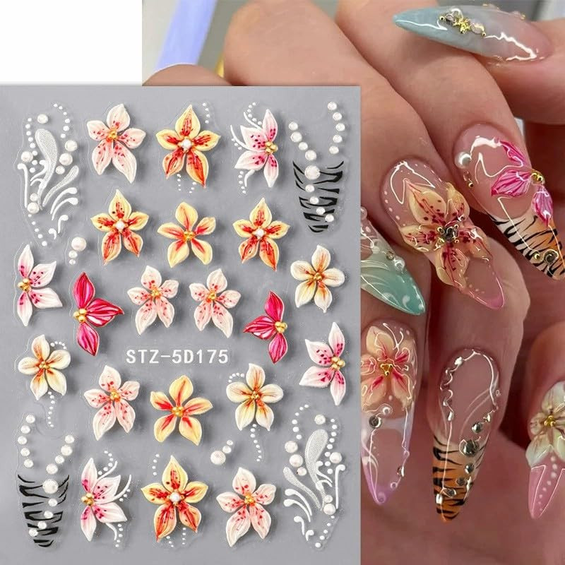 5D Flower Nail Stickers for Nail Art,5D Embossed Flower Nail Art Stickers Decals
