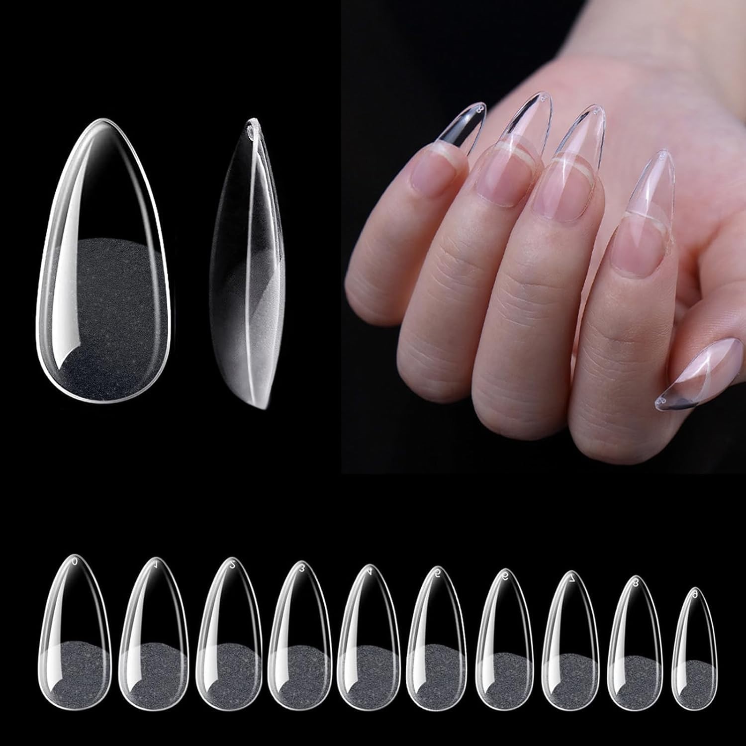 120 Pcs Acrylic Almond Full Cover Nail Tips, Clear Medium Almond Tips Half Matte