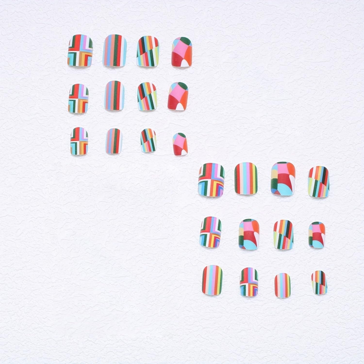 24 Pcs Press on Nails Short Rainbow Fake Nails Square False Nails Style 8