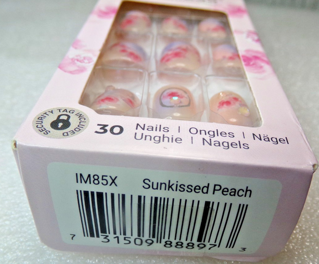 IMPRESS NAILS PRESS ON Short – Shiny Light Blue & Pink with Flowers