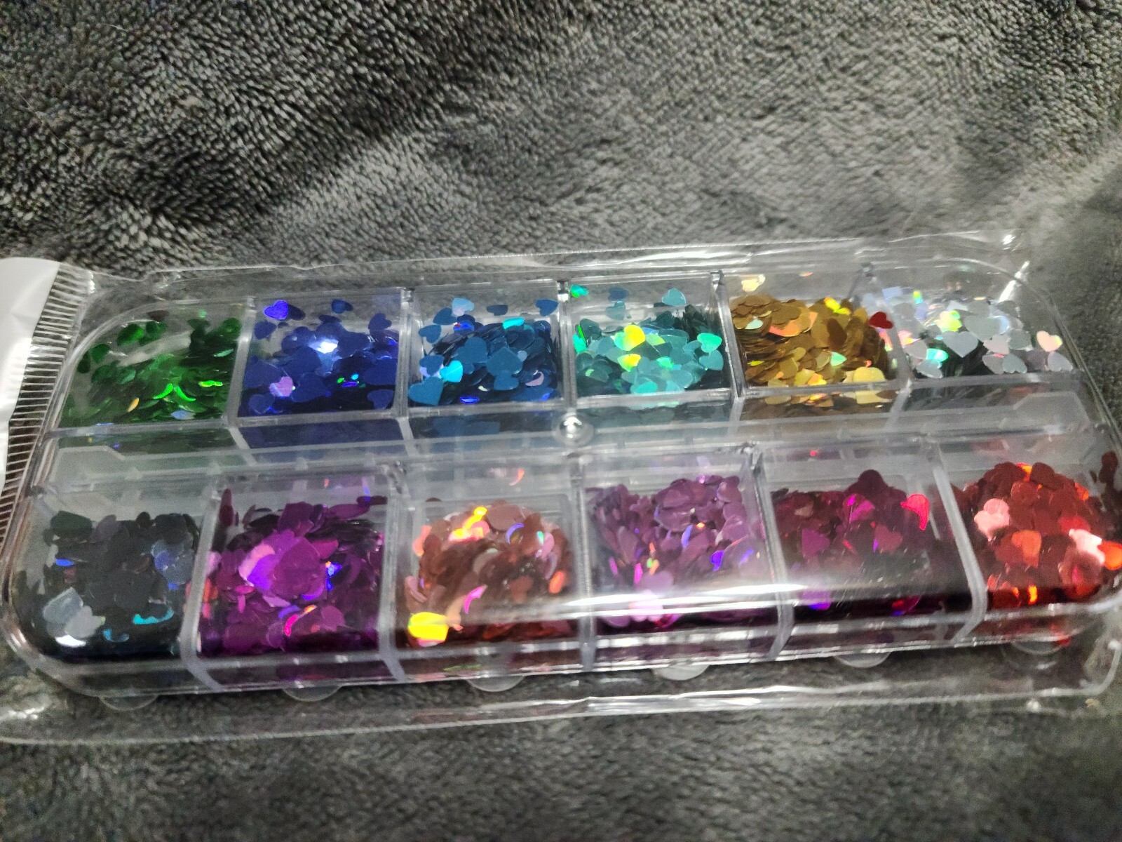 Acrylic Nail Art Glitter Heart Shapes Multiple Colors. Pack of 12