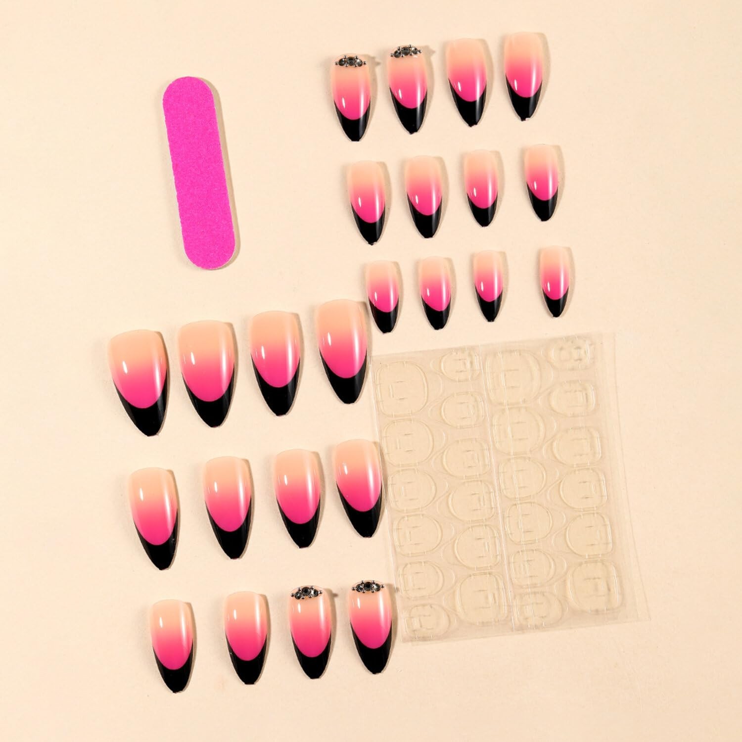 French Tip Press on Nails Short Almond Fake Nails Nude & Pink Gradient False …