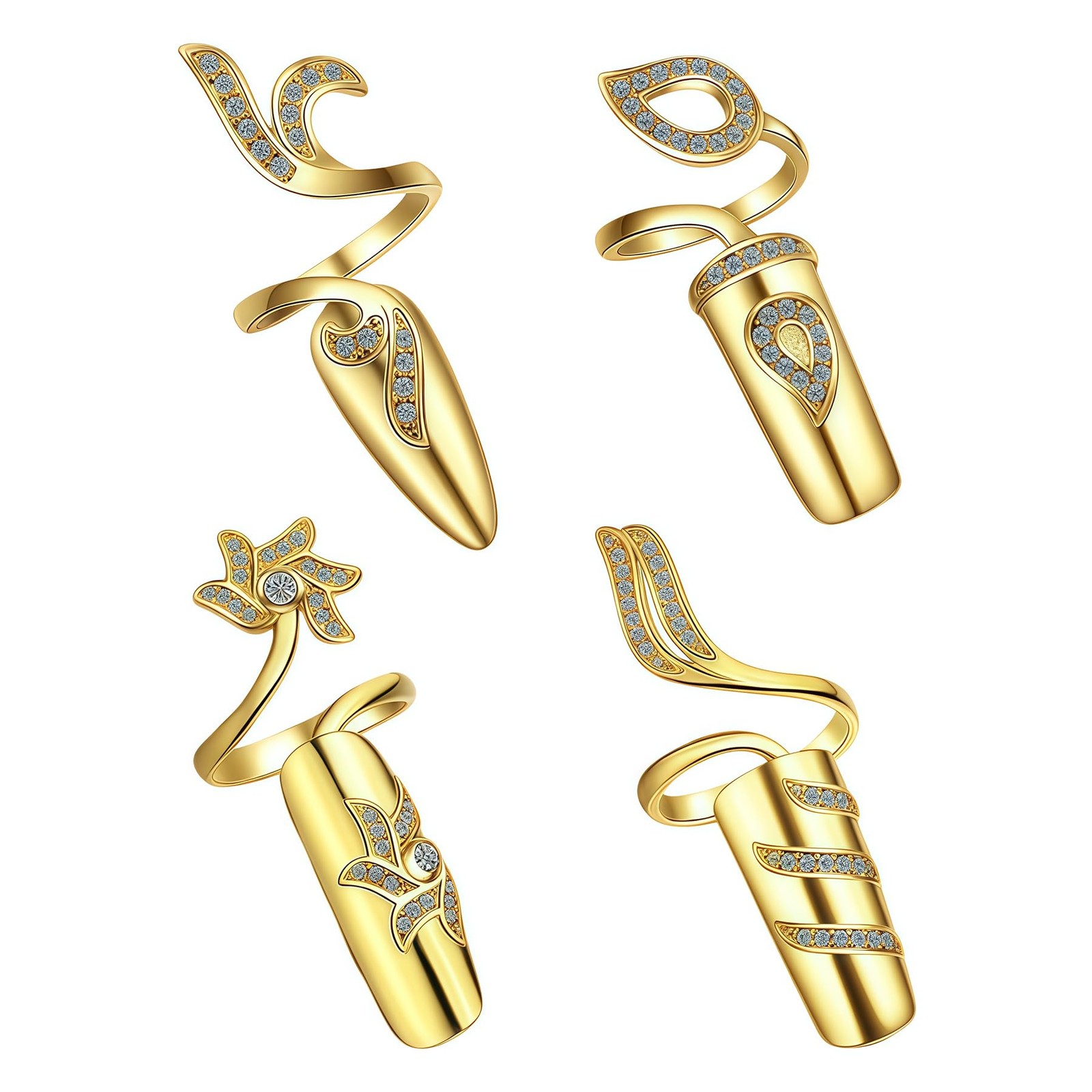 4Pcs Fingernail Opening Ring Finger Nail Ring Knuckle Rhinestone Cover Tip Na…