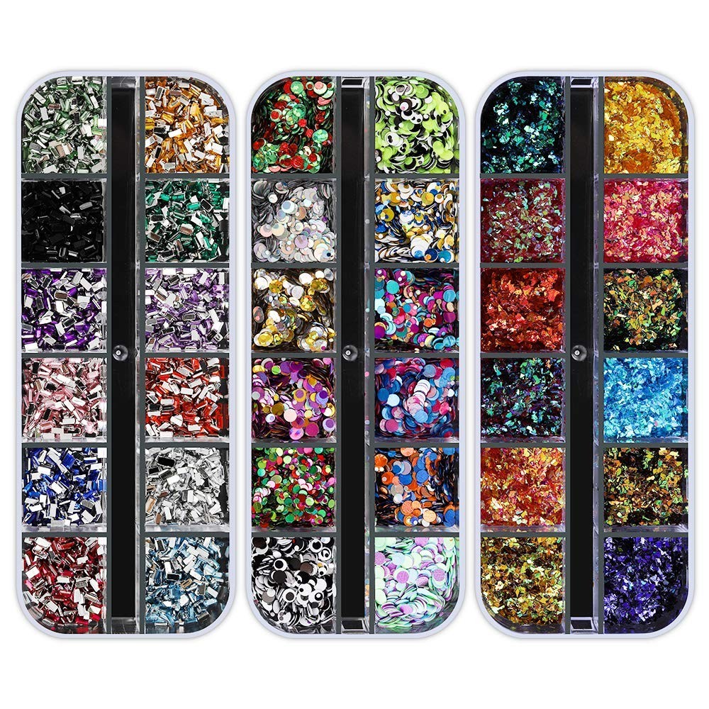 12 Boxes Nail Rhinestones Glitter Gems Crystals Sequins Kit with Tweezers & Pens