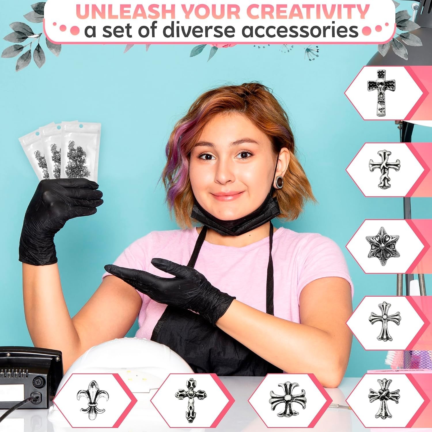 8 Unique 120 Pcs Cross Nail Charms for Press-On & Acrylic Nails – Glossy Finish