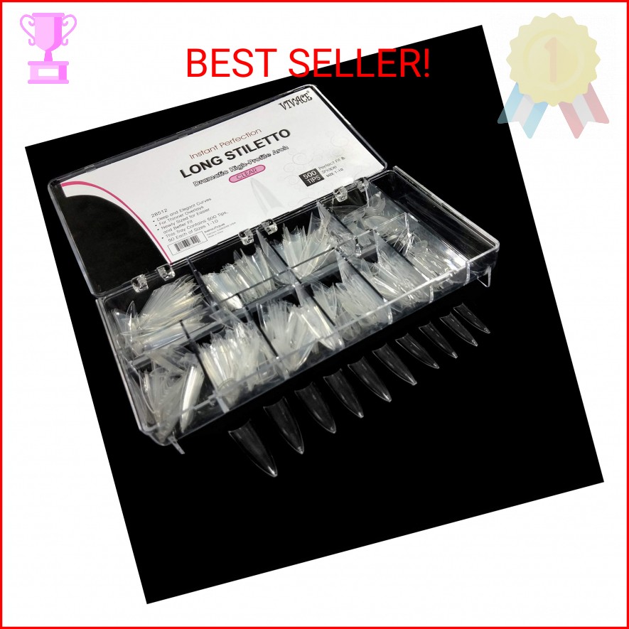 BeYou Clear Long Stiletto 500pcs False Fake Gel Nail Tips,10 Sizes With Clear Pl