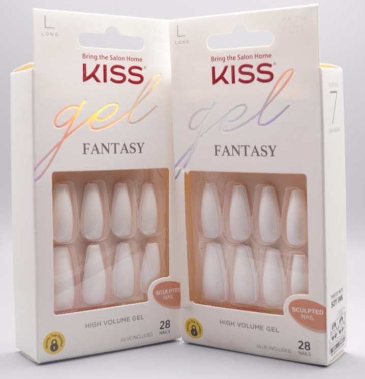 KISS Gel Fantasy Sculpted Long Coffin Nails – Glue Included – 2 Pack