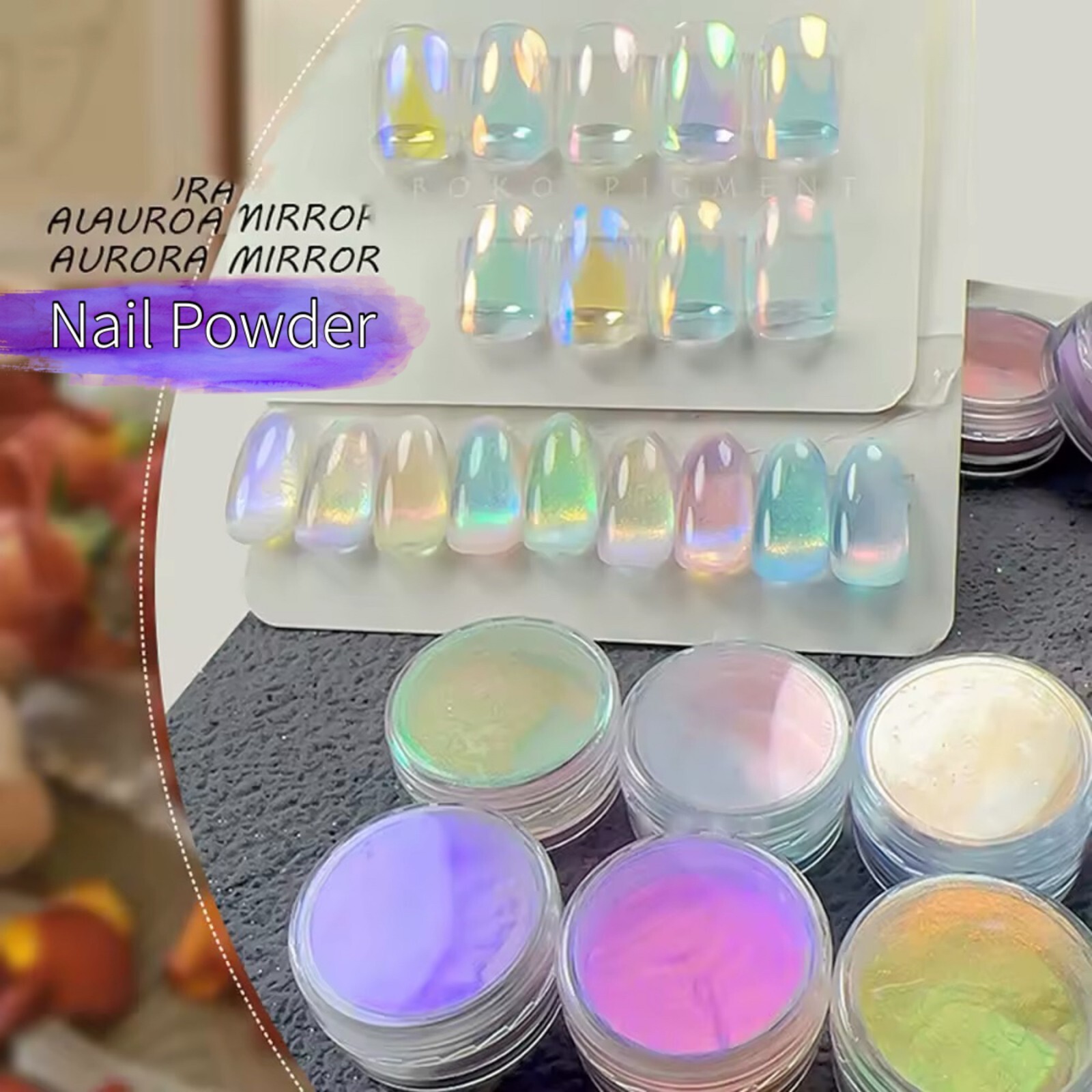 Aurora Chrome Nail Powder Colours Unicorn Rainbow Mirror Mermaid Shiny Nails
