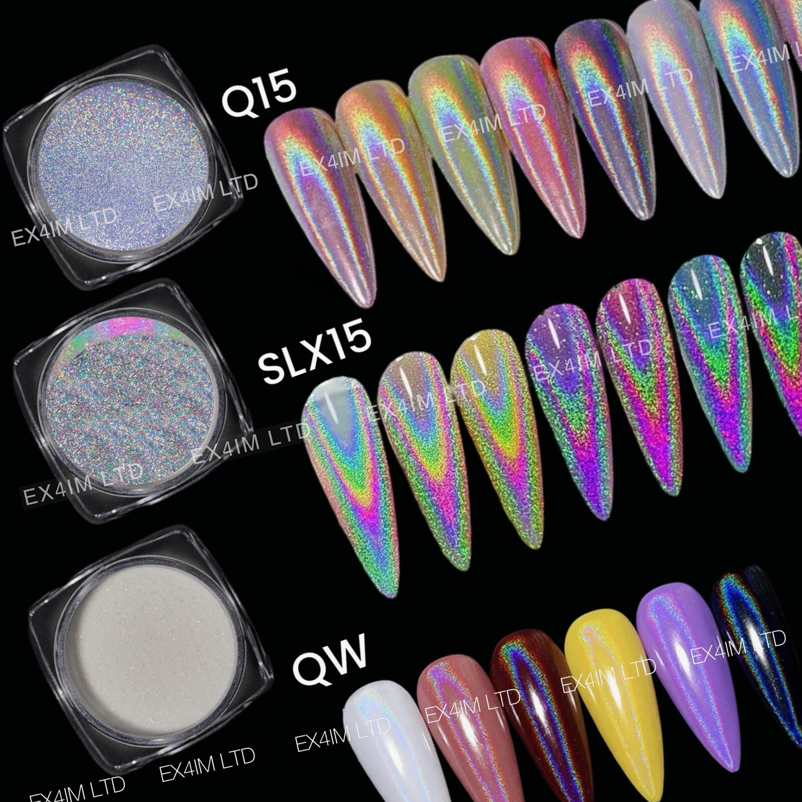 3 Types Unicorn Nail Chrome Powder Pink Rainbow White Transparent Effect Nails
