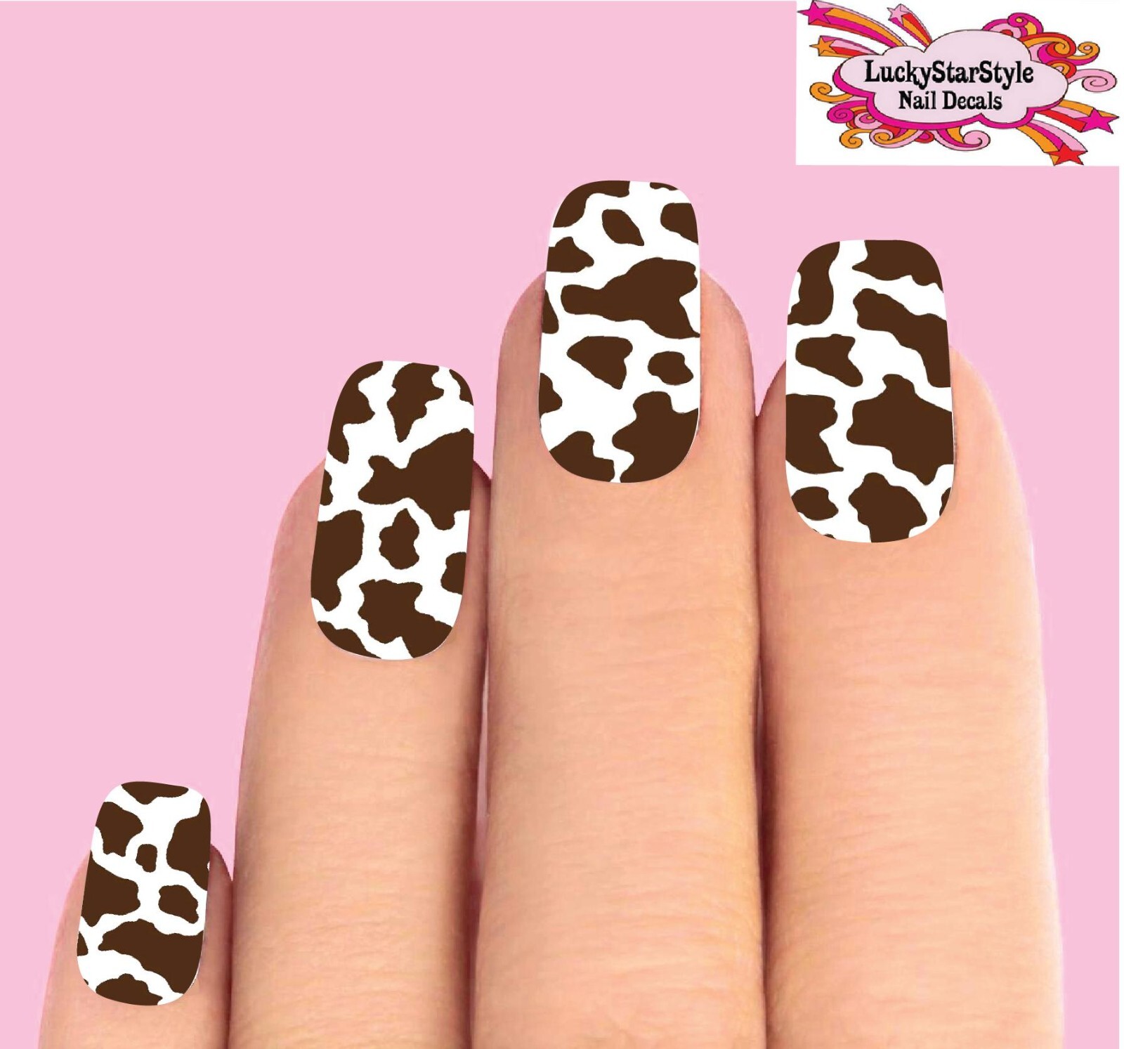 Waterslide Full Nail Decal Set of 10 – Brown & Clear Cow Spots