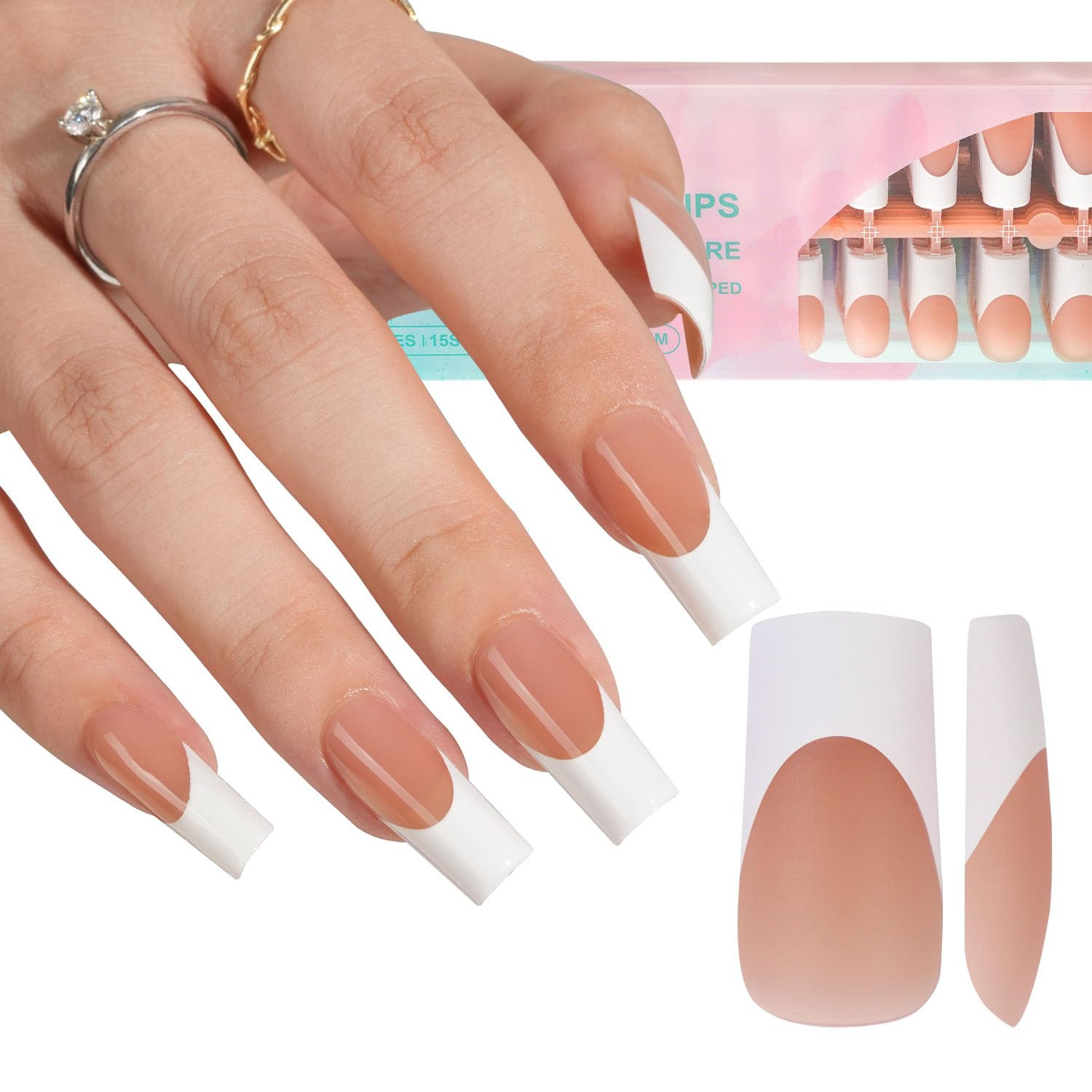 Misssix French Gel Nail Tips, 240Pcs French Tip Press on Nails Long Square Brown