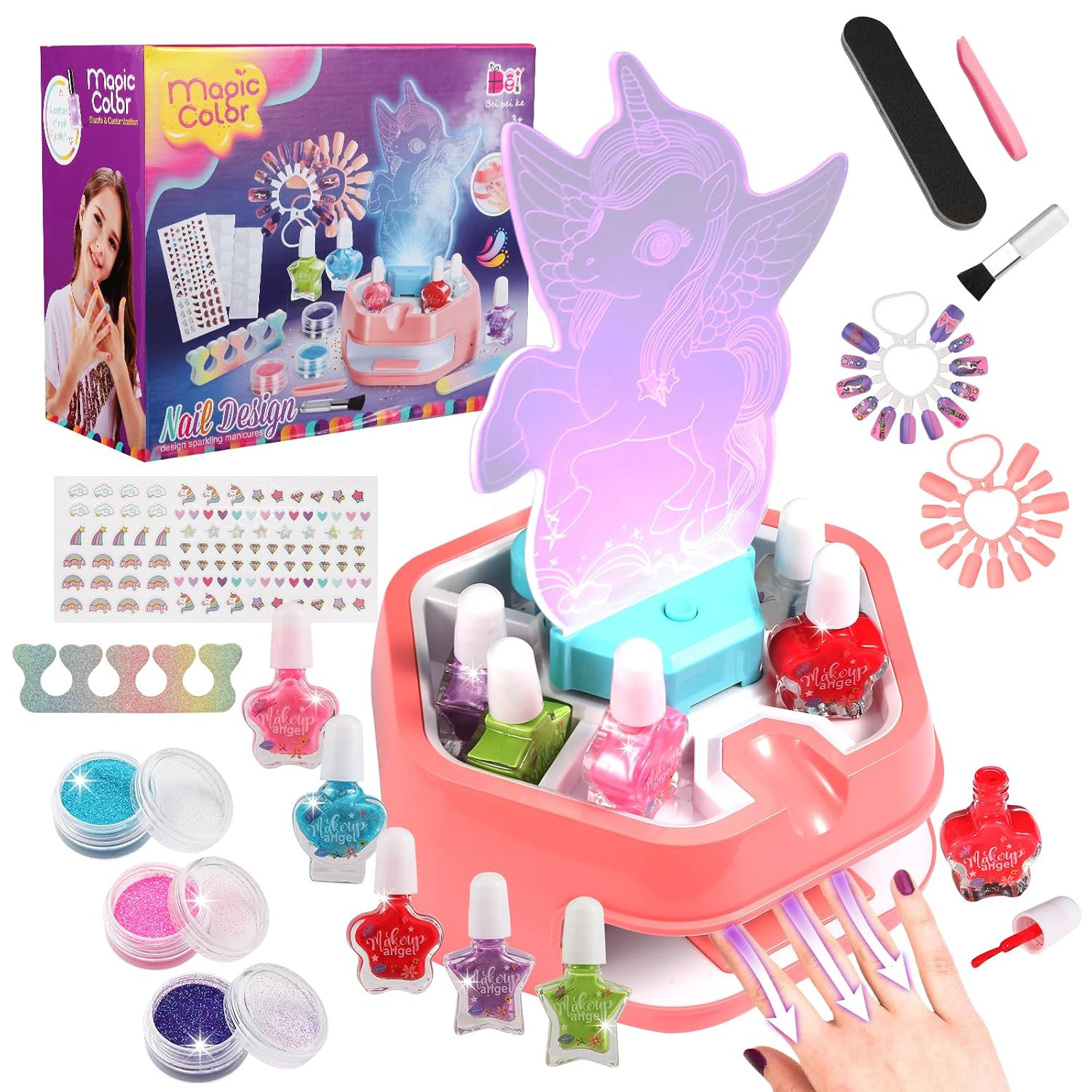 Unicorn Water-Based Nail Art Kit for Girls 6-12 | Complete Salon Set with Mini D