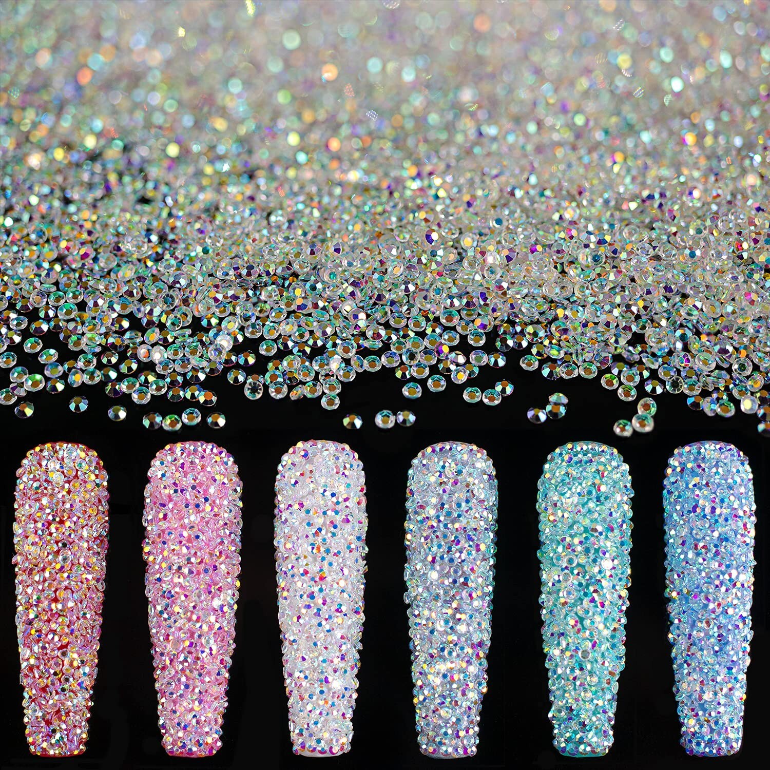 Tiny Nail Rhinestones 15000PCs 1.2mm Ultra Mini Pixie AB Glass Crystals Nail Art