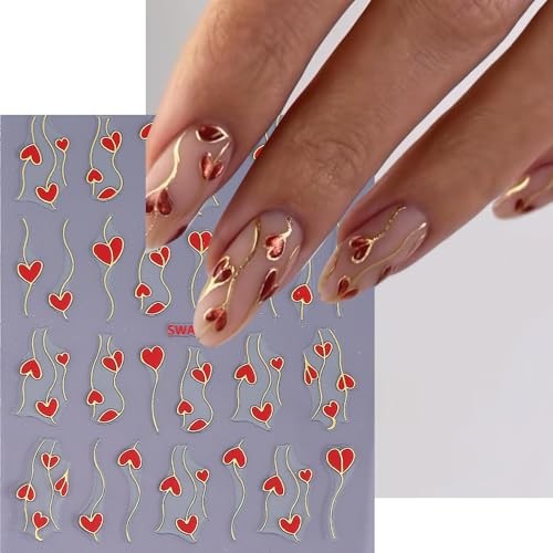 Valentine’s Day Nail Art Stickers 3D Bronzing Red valentines design style5