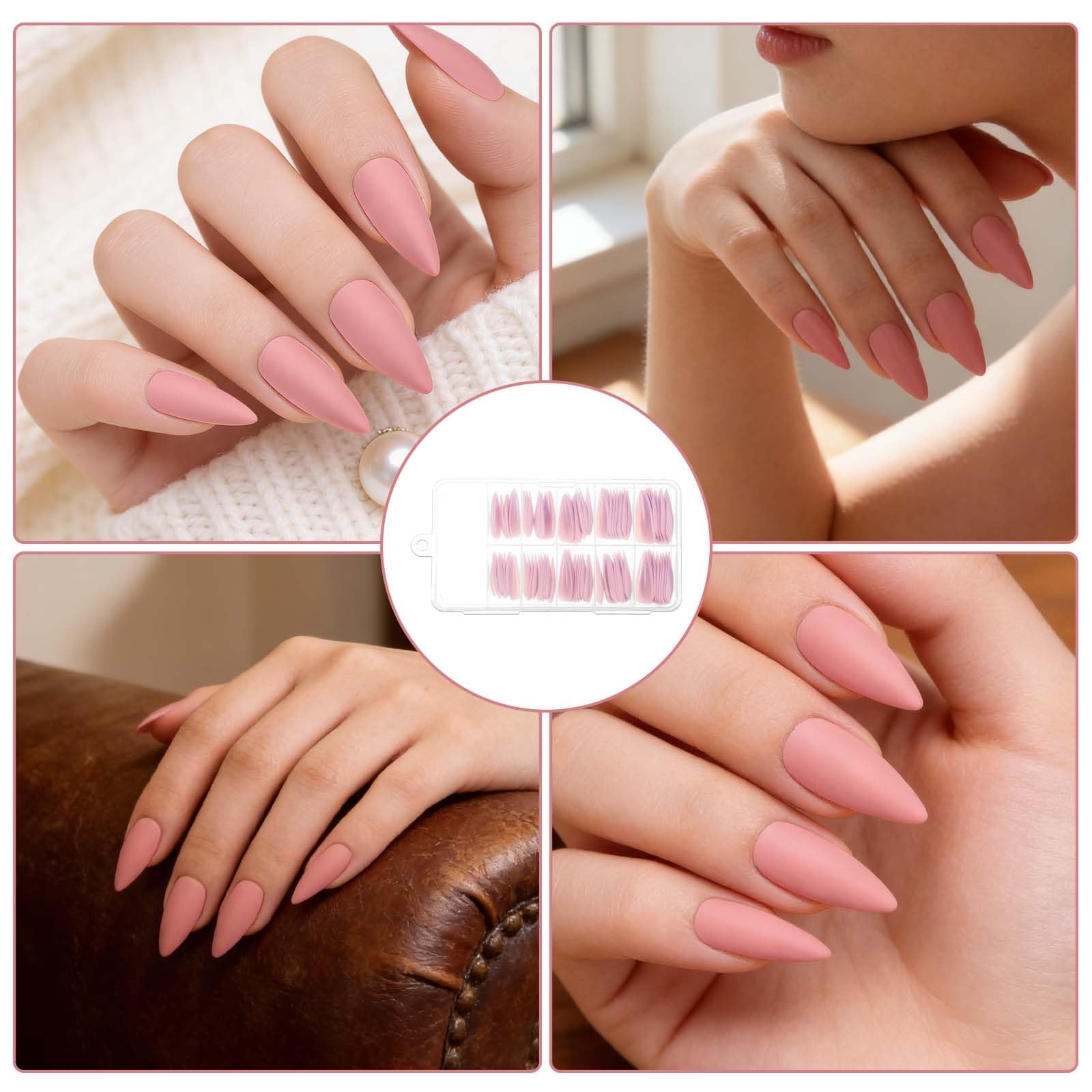 100 PCS Stiletto Press on Nails, Long Full Cover Press on Nails Matte Fake Na…