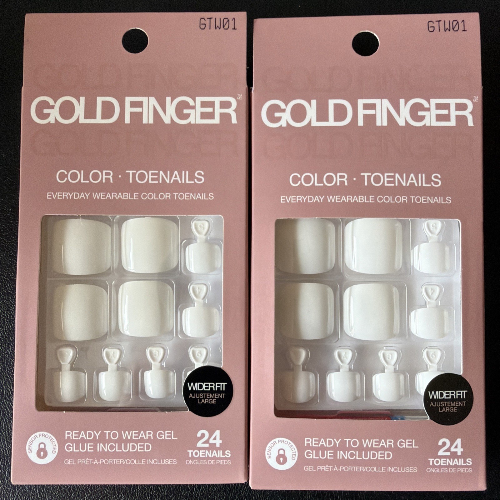 2 pack Gold Finger Color Toenails 2pk White Wider Fit Ready To Wear Gel 24ct