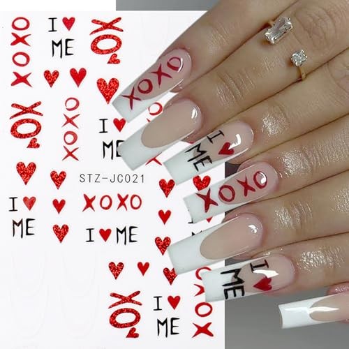 5 Sheets Valentines Nail Art Stickers Decals 3D Self Red Love Heart Nail Decals