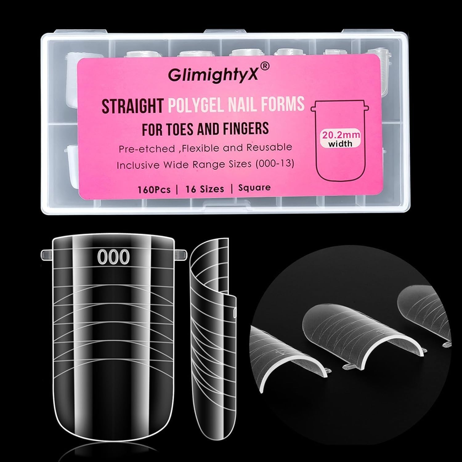 Straight Flat Polygel Nail Forms for Finger and Toes,GlimightyX Medium, Clear
