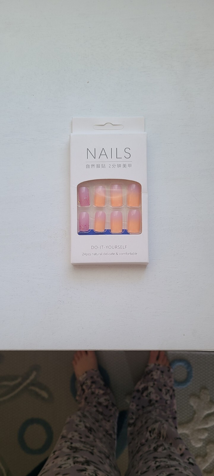 *Brand New* Orange-Pink Sunset Ombre Glitter Press On Fake Nails – Reusable!