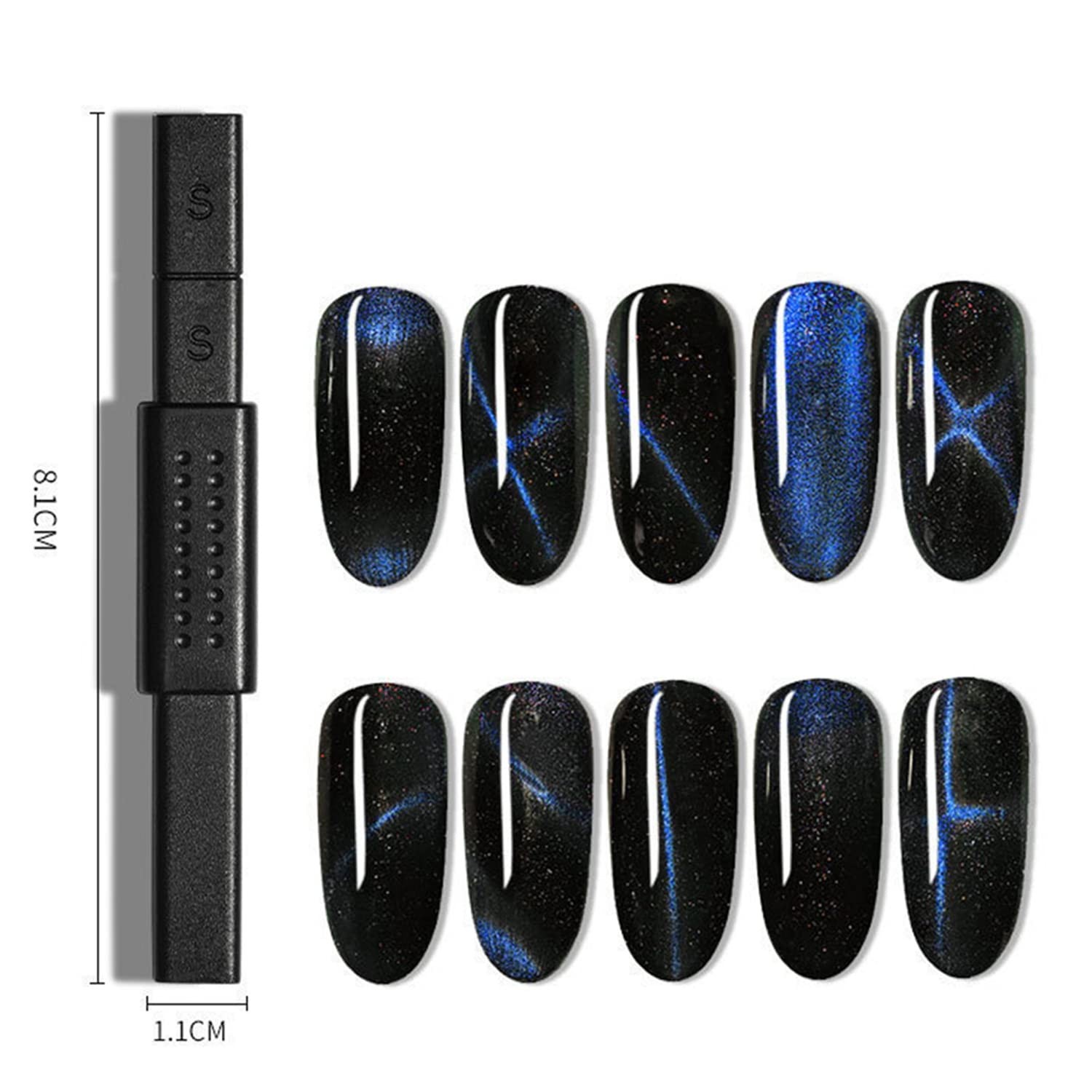 SILPECWEE 15Pcs Nail Magnet Set Cat Eye Gel Polish Wand Black