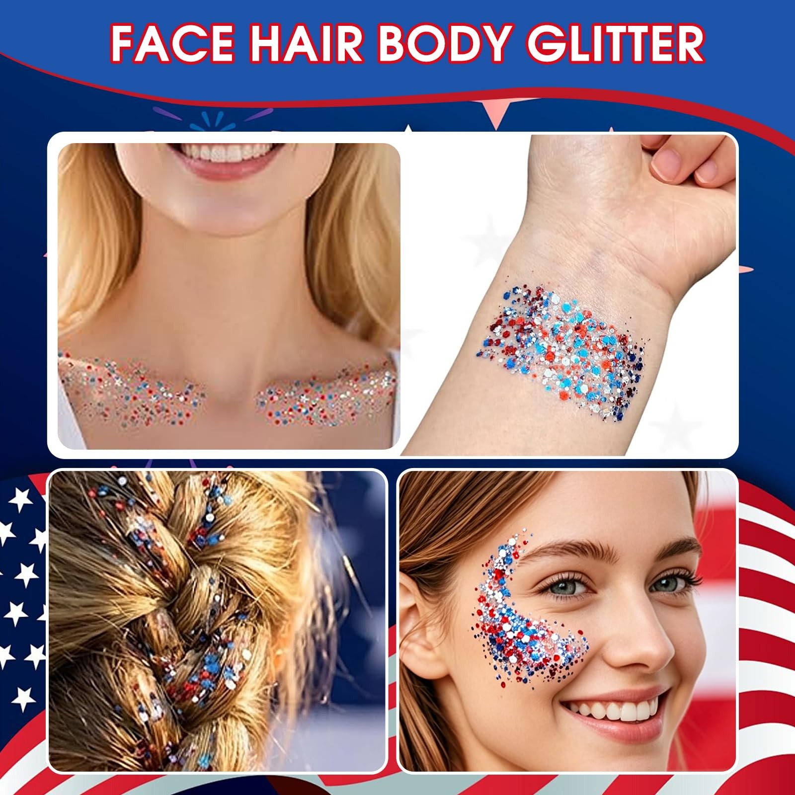 4th of July Glitter Stick, Body Glitter Stick,Mardi Gras ,Sparkling Hair Glit…