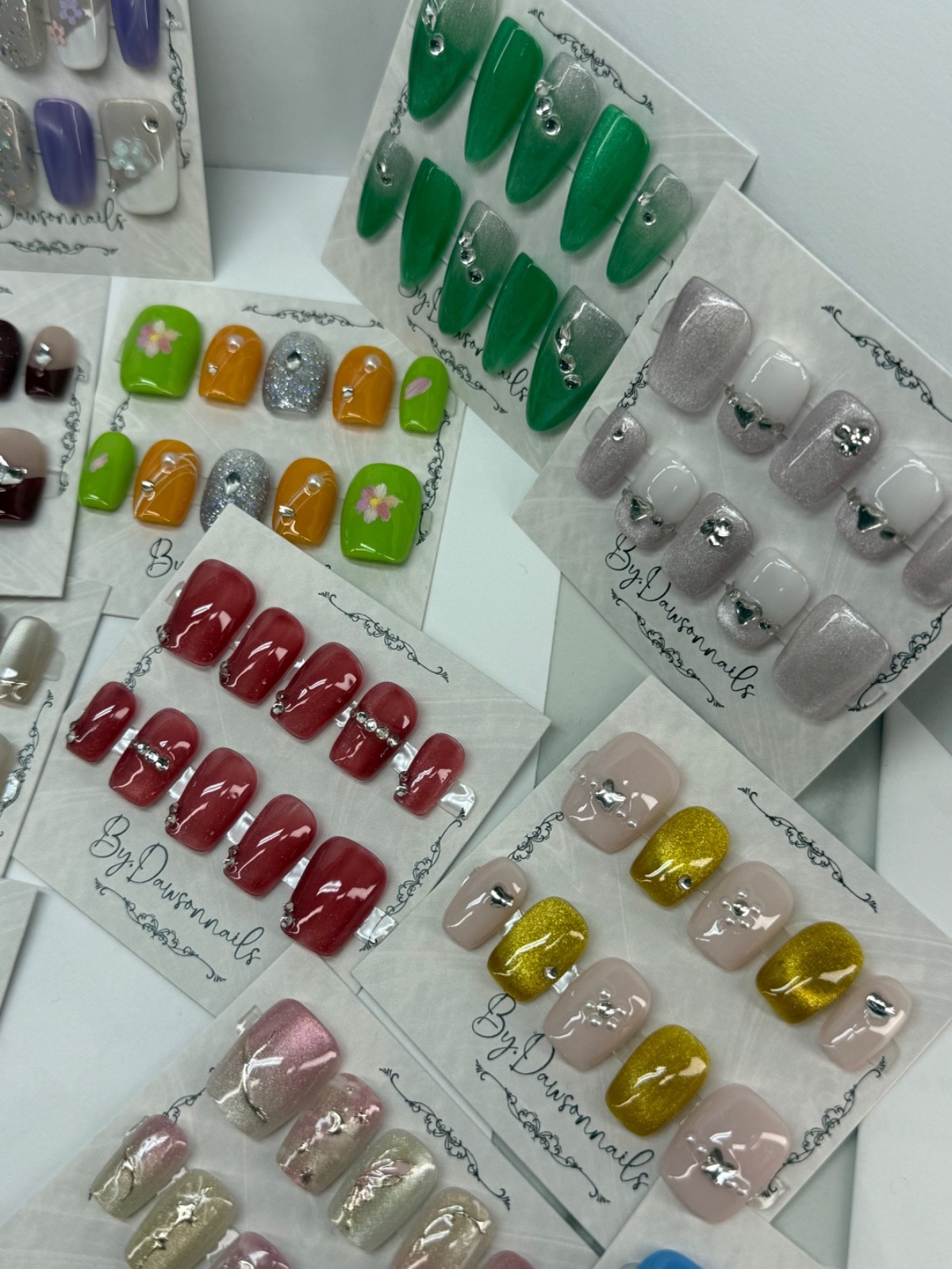 GRAB BAGS 4 pairs RANDOM DESIGN HANDMADE NAILS 3D collection sz Medium Short LOT