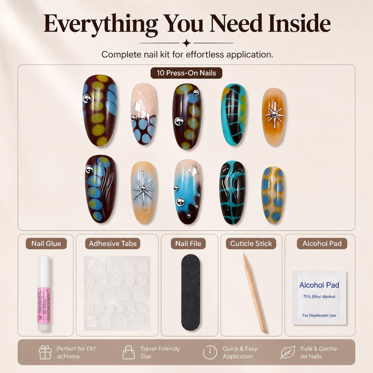 WZHAOJUN Y2k Press On Nails M Brown Blue