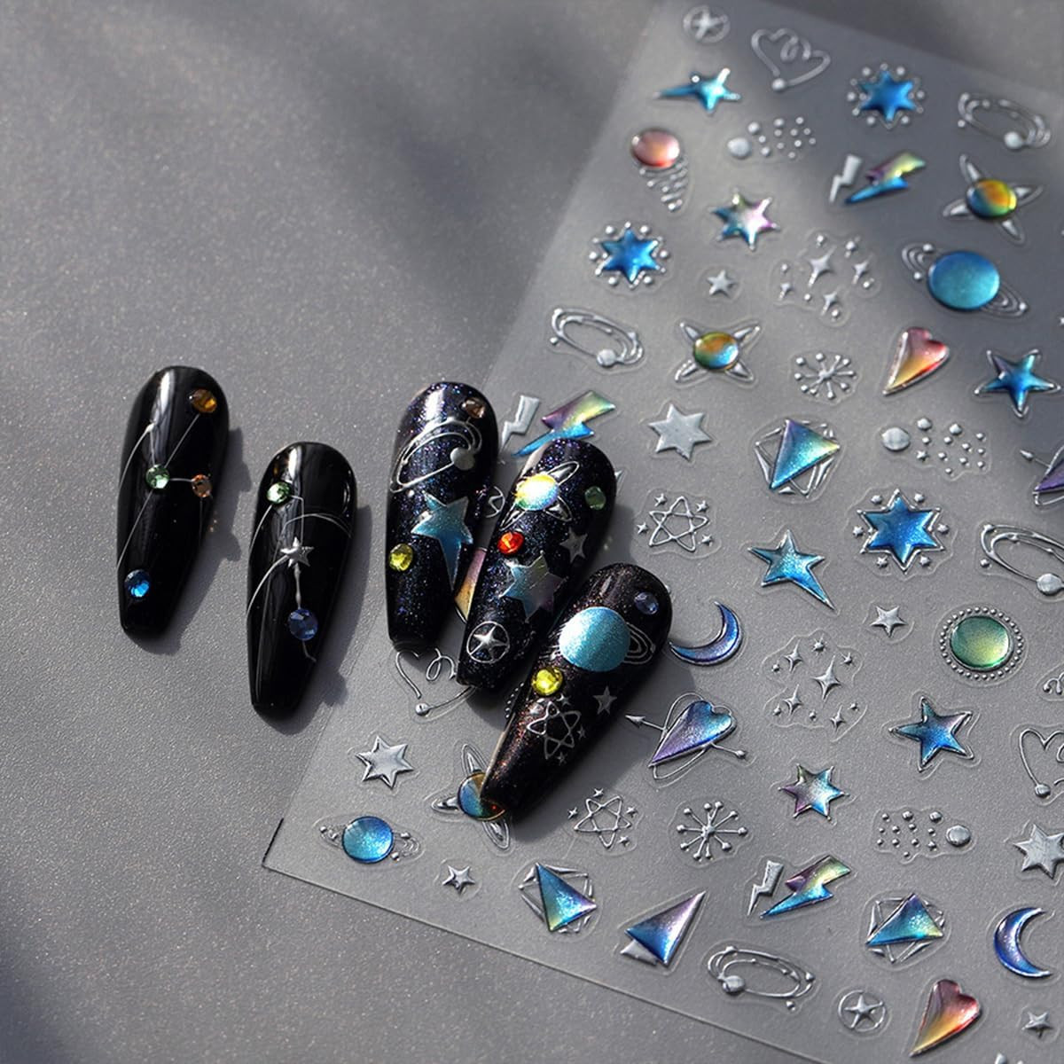 Star Nail Stickers for Nail Art 5D Embossed Blue Nail Art Stickers Heart Nail De