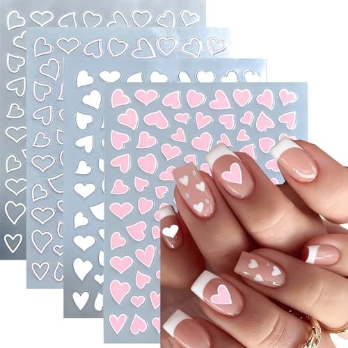 12 Pcs Valentines Day Nail Stickers, Red Pink White Black Gold Heart Stickers