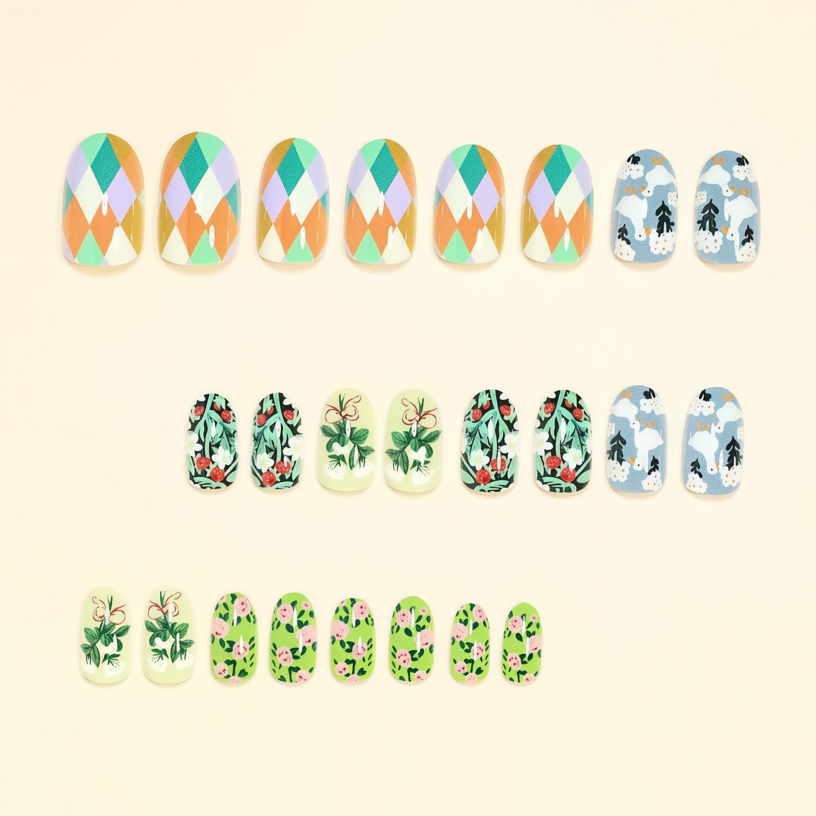 NBNTGH 24Pcs Oval Flower Press on Nails Style01