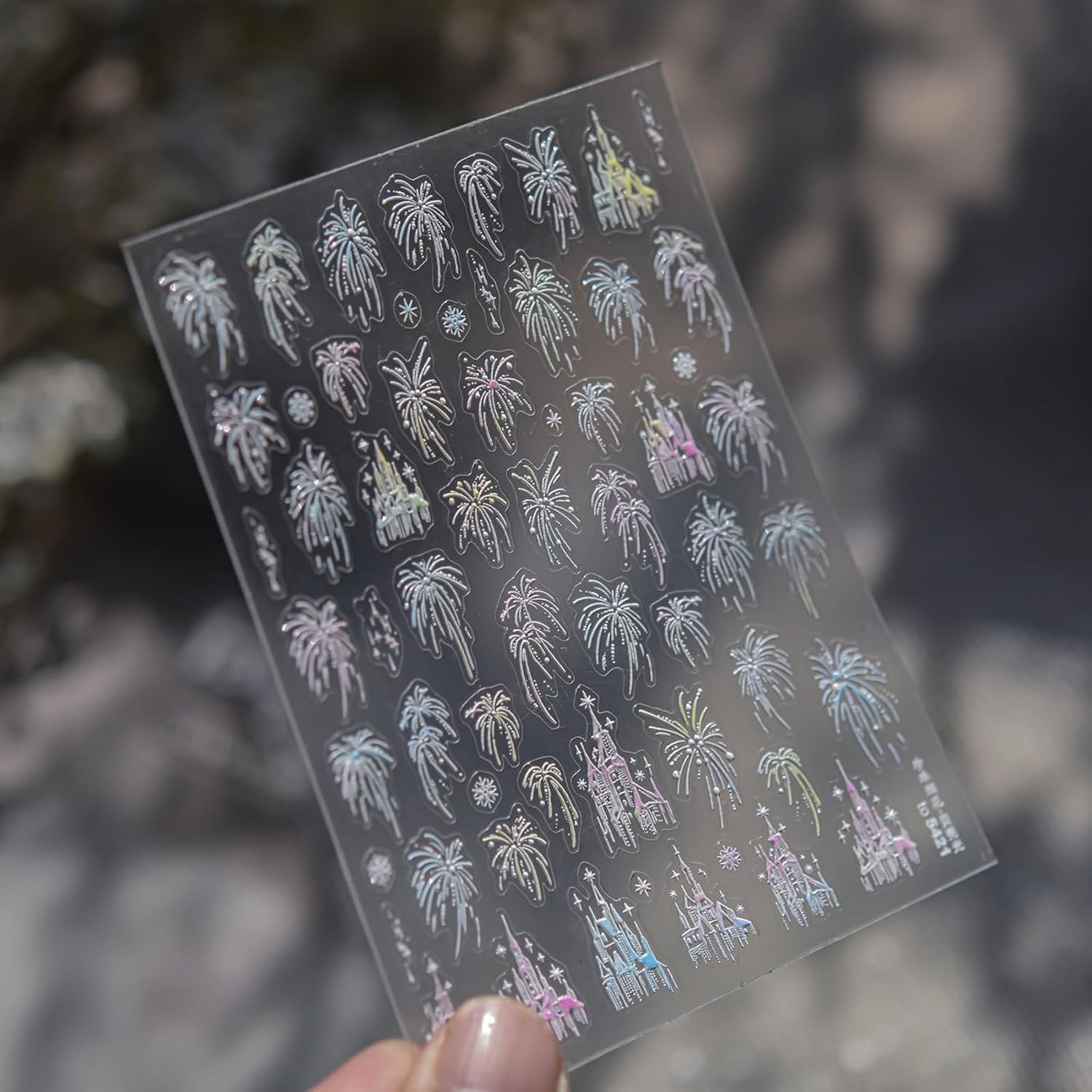 Fireworks Nail Stickers White Pink Nail Art Stickers with Design Pearl Nail Deca