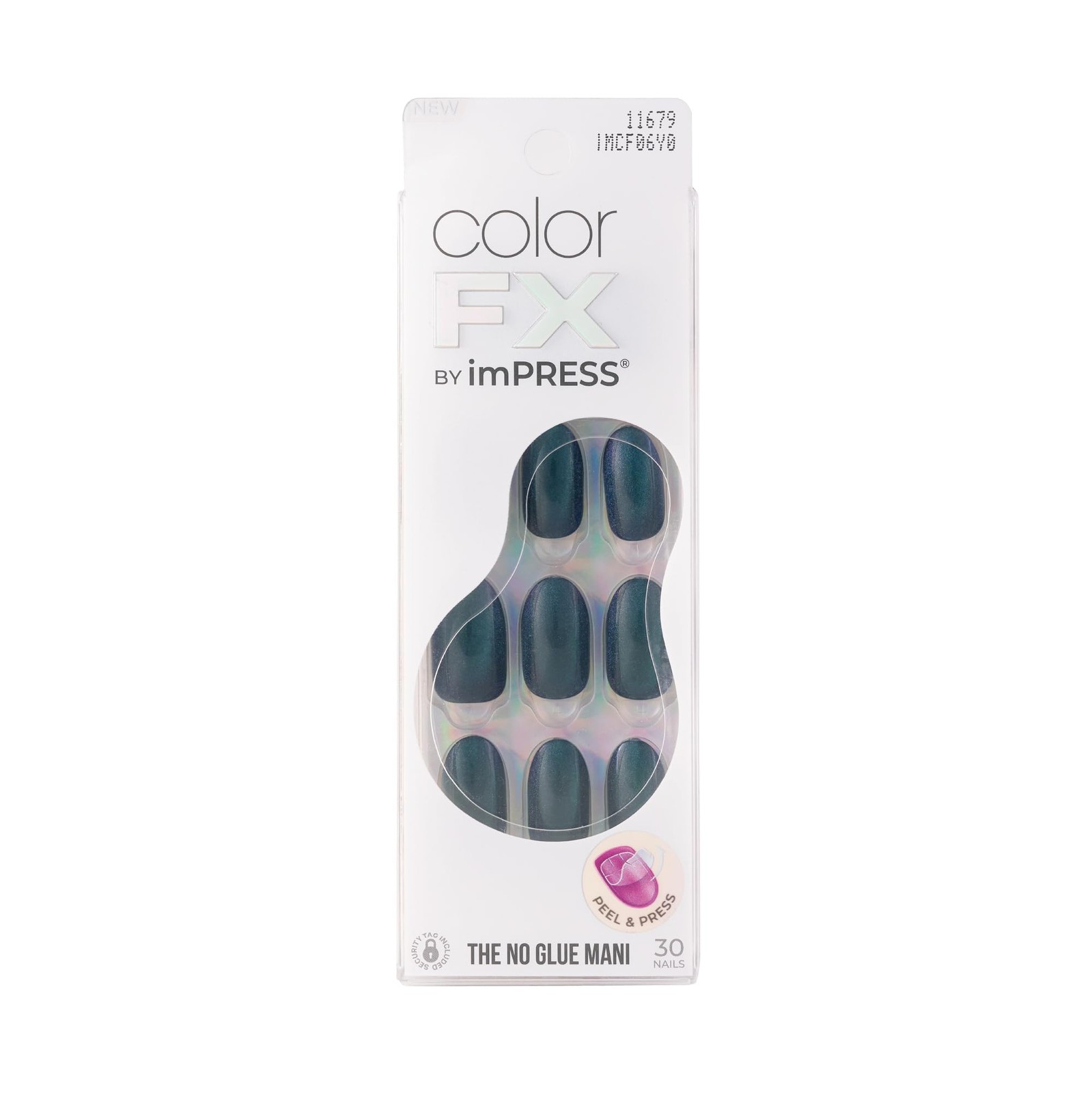 KISS Impress Color FX No Glue Mani 30 Pcs Press on Nails, Medium, Free Mind
