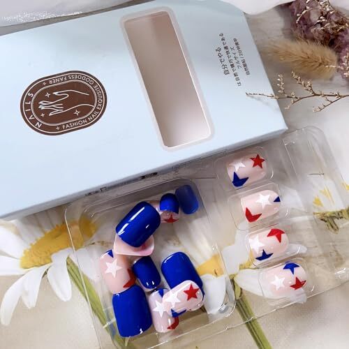 24PCS Independence Day Press on Nails Short Square Fake Nails, 4th of style12