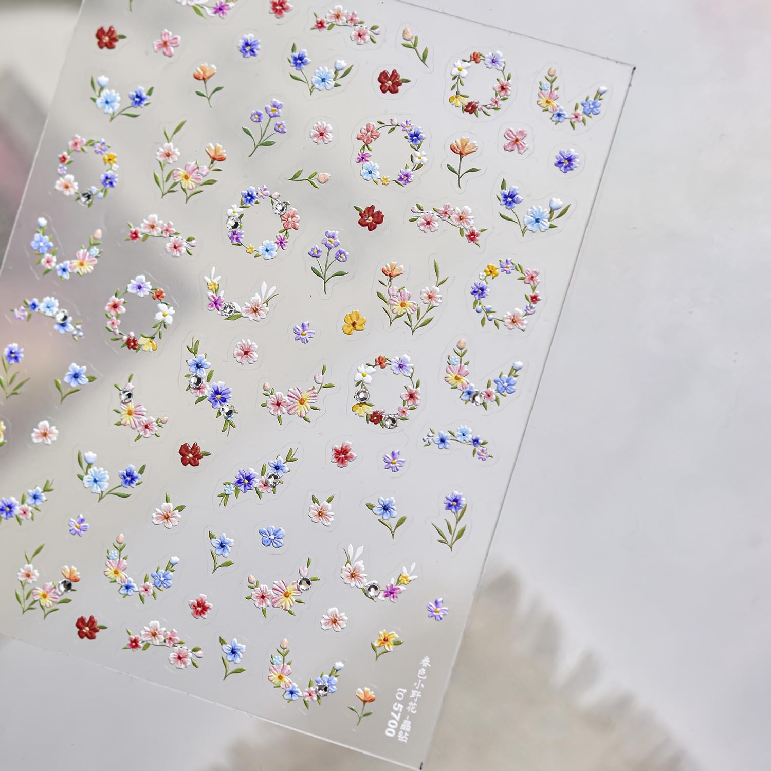 Flower Nail Stickers Pink Blue Nail Decals 1PCS -Adhesive Cute Floral Ring Na…