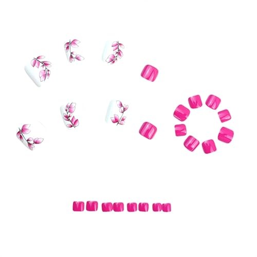 Spring Press on Toenails White Fake Toe nails with Pink Flower Designs Floral