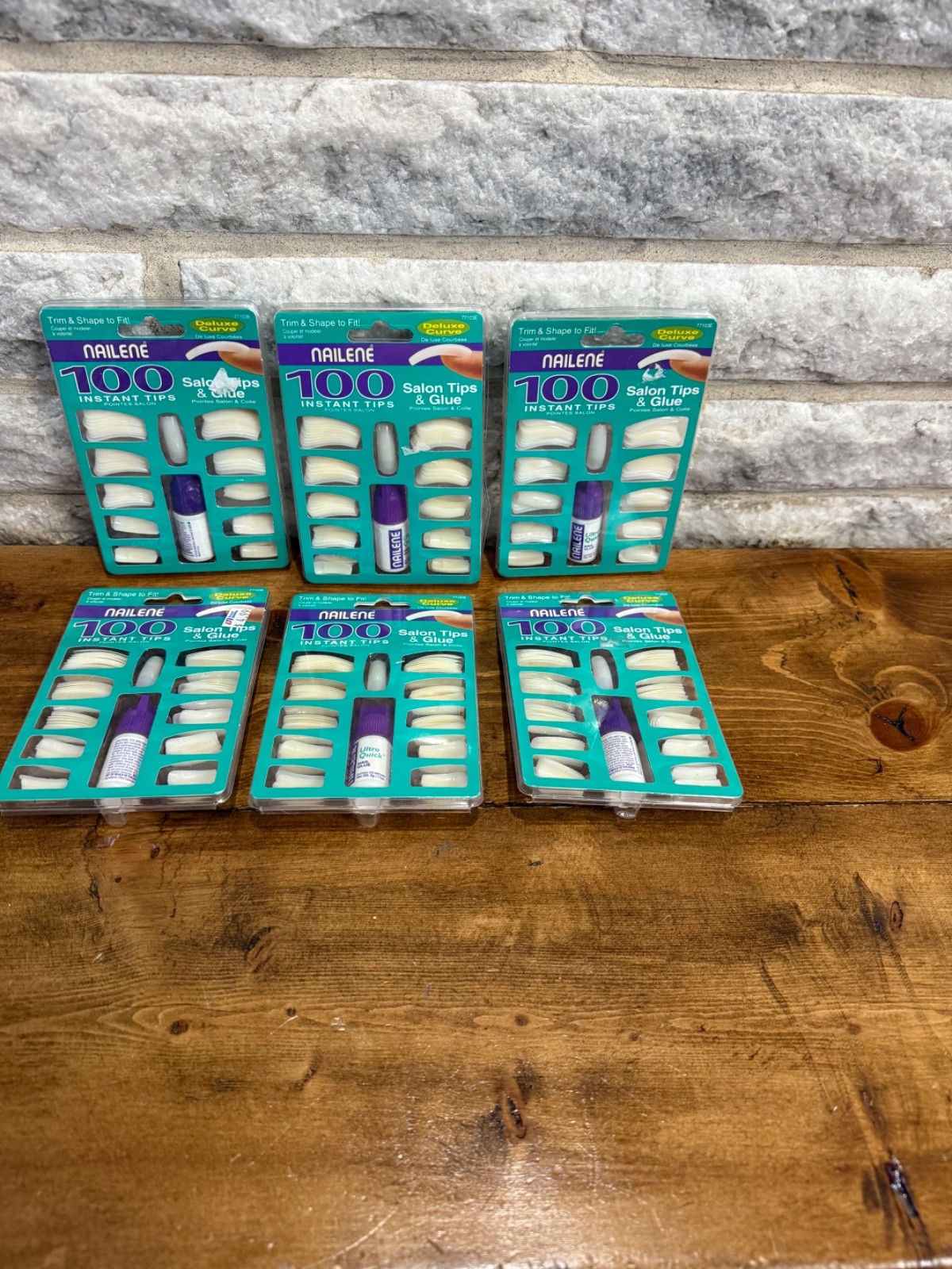 6 Packs Of 100 Nailene Deluxe Curve Salon Tips and Glue Nail Kits 600 Nails NEW