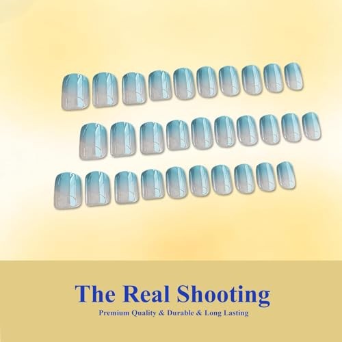 Chrome Ombre Teal Blue Press On Nails – 30 Pcs – Square – Ombre Blue