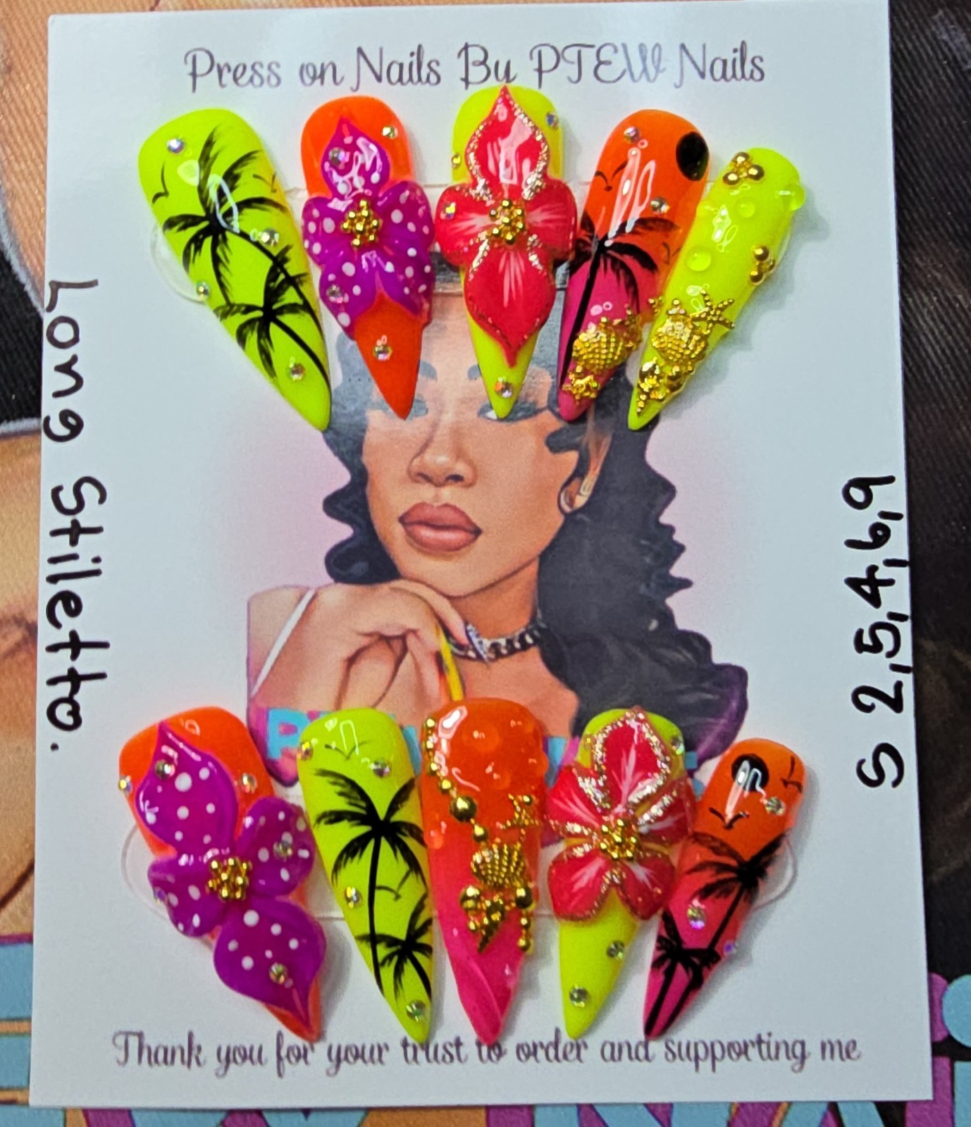 Handmade Gel Press On Nails, Small Size 2,5,4,6,9 Long Stiletto