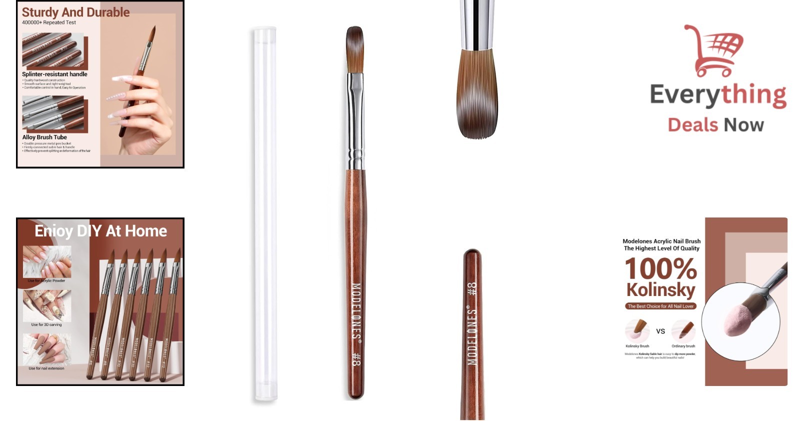 Acrylic Nail Brush 100% Pure Kolinsky Hair Bristles Oval Crimped Wooden Handle