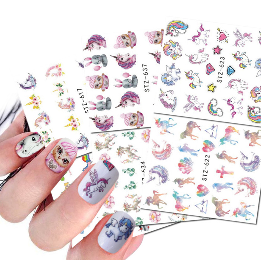 9Pcs Nail Art Water Transfer Sticker Unicorn Mermaid Children Tattoo Decals NS48