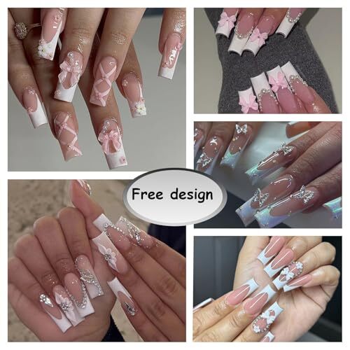 French Tip Press on Nails Medium Square Fake Nails Press ons with Design style6