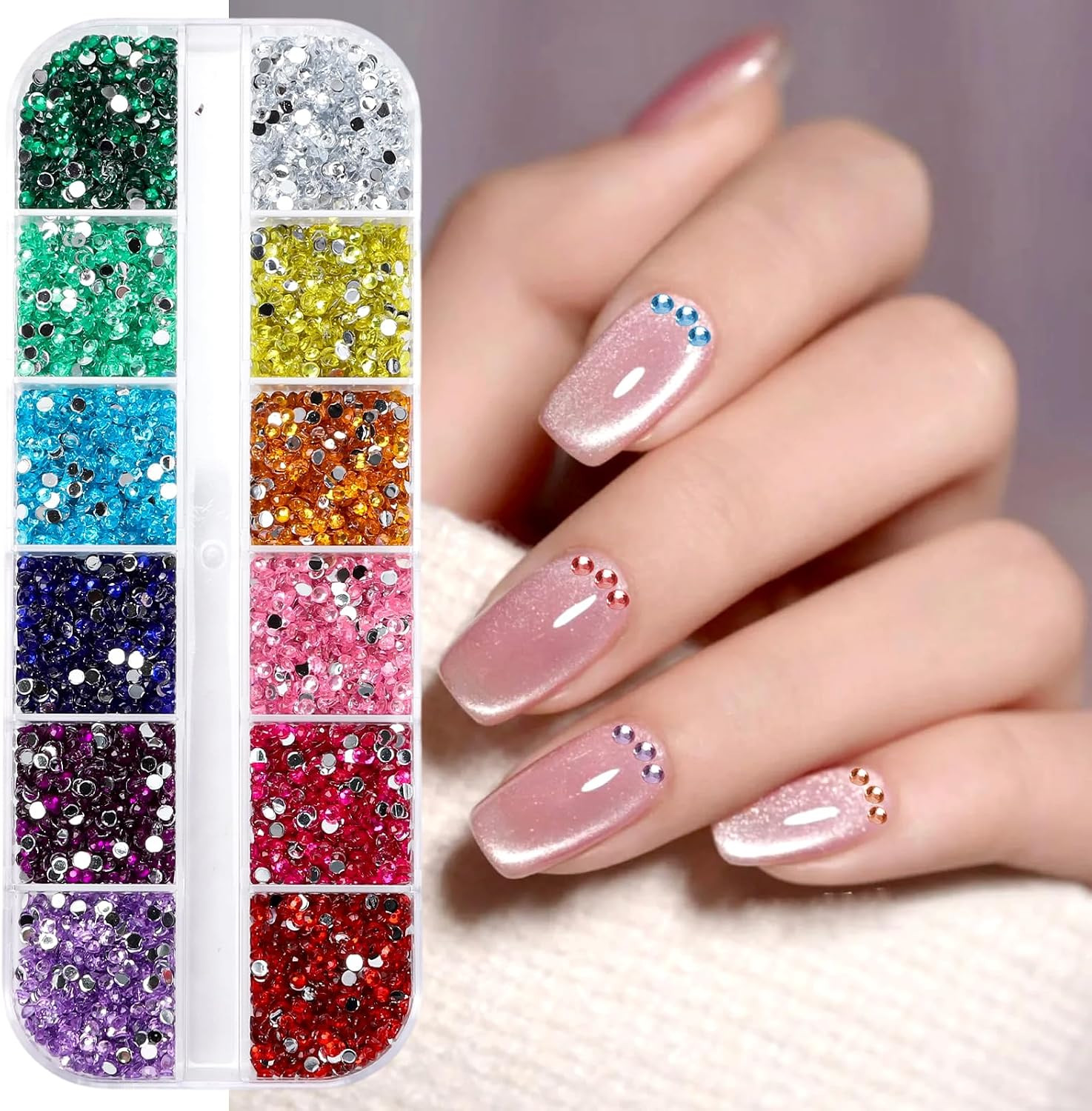 5500Pcs 2Mm 12 Versatile Colors Rhinestone Set for Nail Art | Colorful Flat Back