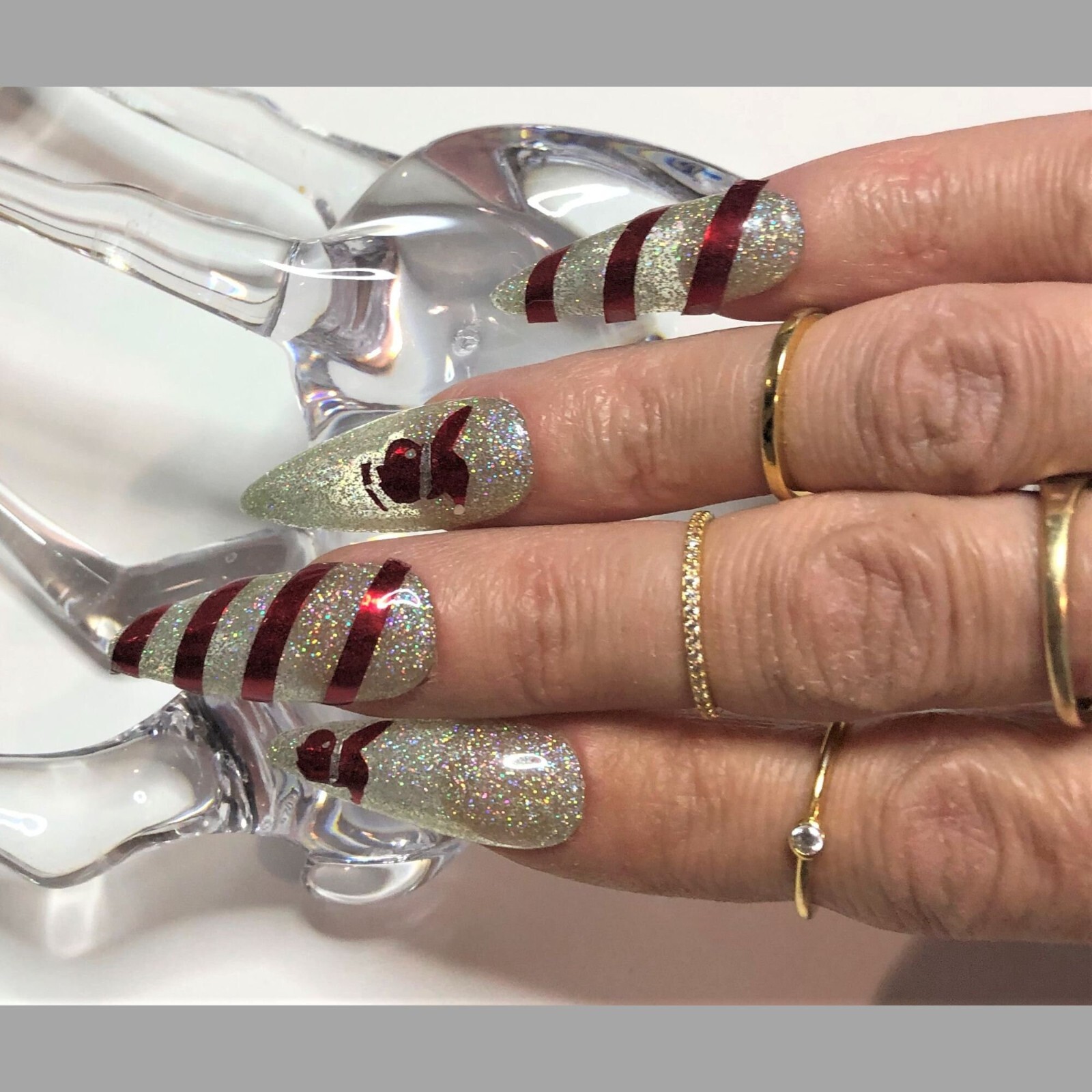 Sparkly Christmas Bunnies Press-On Nail Set – Long Almond (Size 0-8)