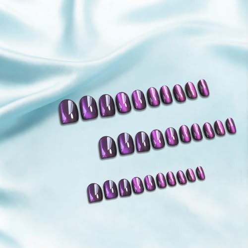 Cat Eye Press on Nails Short – Purple Black Press On Nails Oval, Black Purple