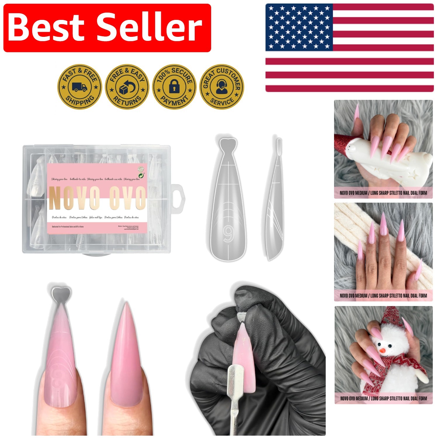 Stunning Medium/Long Stiletto Dual Forms for Polygel – 280 Pcs, 14 Sizes