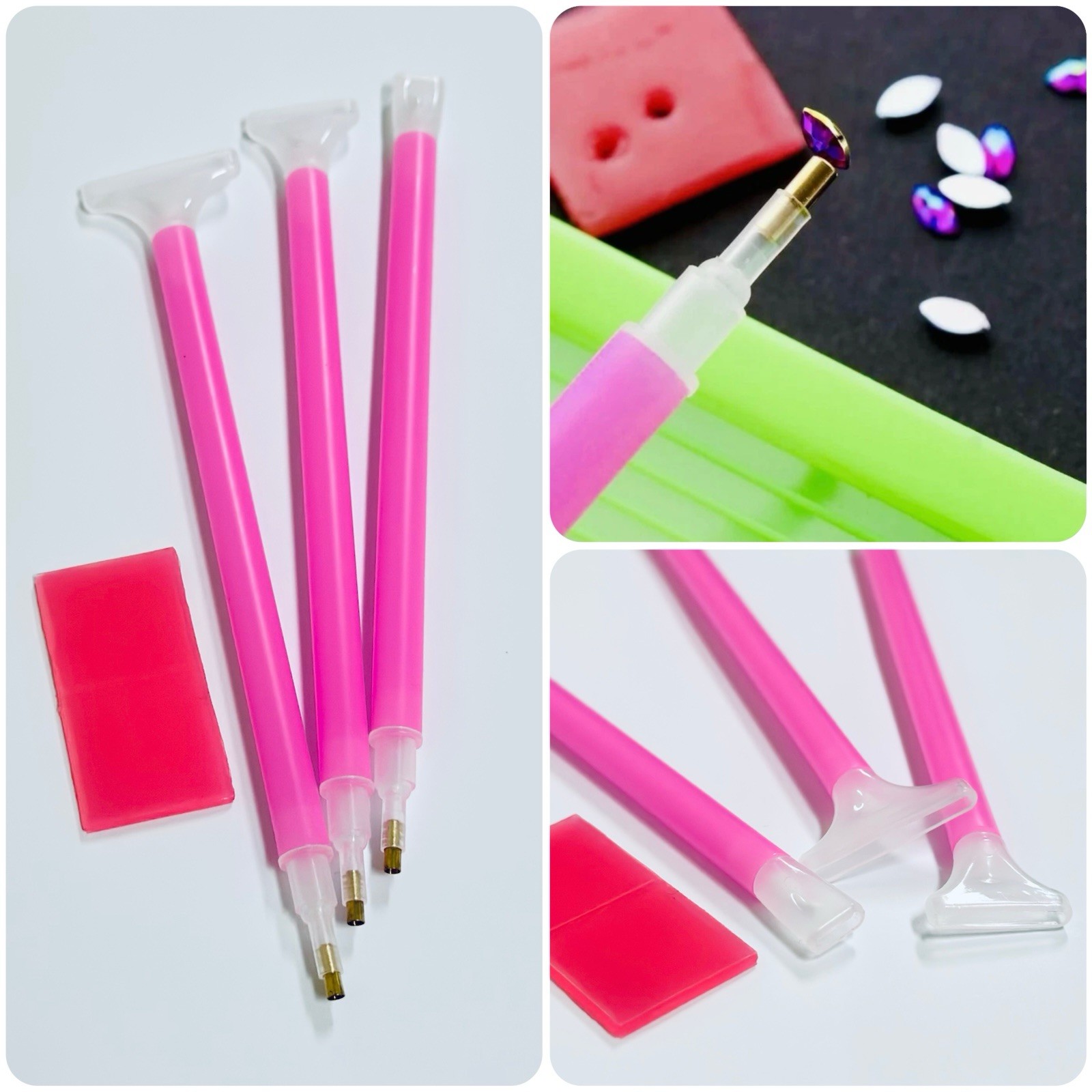 3pcs Rhinestones Crystal Picker Pen Tool Set Picking Up Pen Picker Pencil & Gels