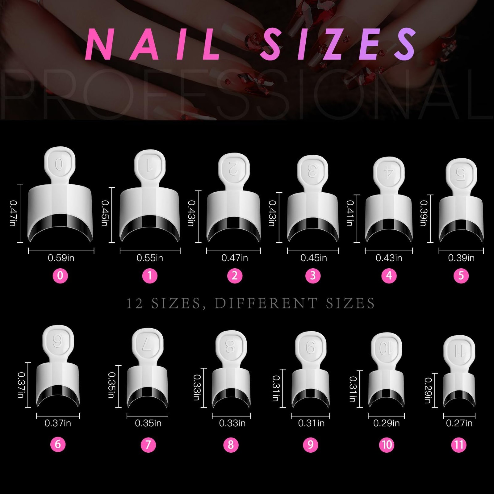 French Nail Tips 120 PCS Short Acrylic Clear & White 12 Sizes Press On Nails
