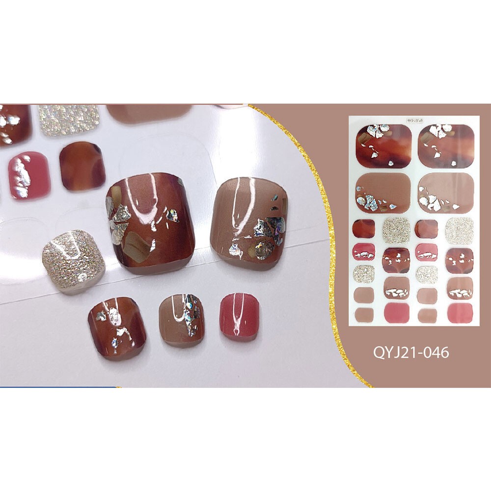 22 Tips Nail Art Glitter Flower Toe Nail Wraps Full Cover Polish Foot Stickers