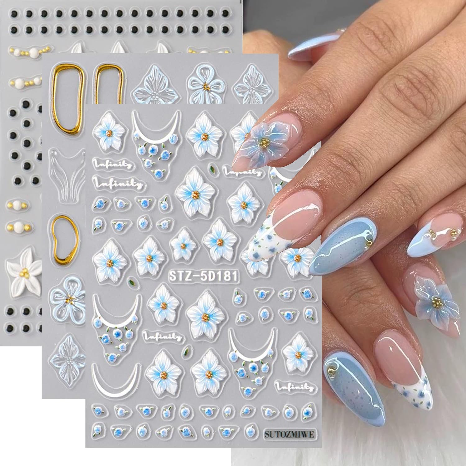 8PCS Line Nail Art Sticker Gold Silver Foil Nail Stickers Nail Art Supplies 3D M